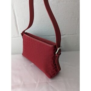 Talbots Red‎ Canvas Shoulder Mini Bag Leather Purse Y2K Vintage
